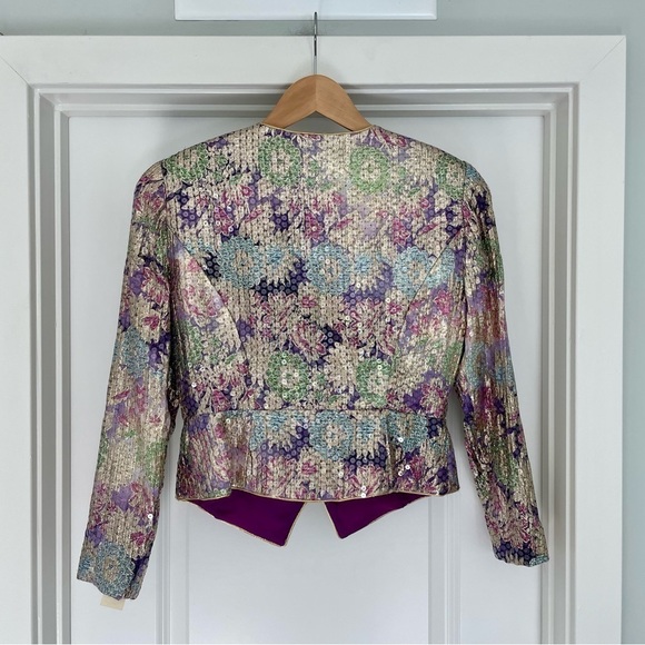 Vintage I. Magnin Farinae Collections Floral All Over Sequence Jacket Size 6 - Picture 4 of 11